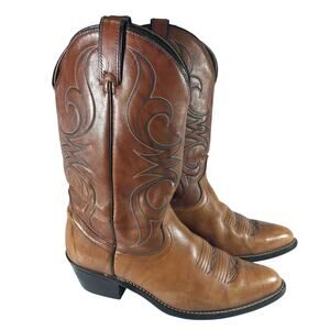 ACME! PECAN BROWN GENUINE LEATHER FANCY EMBROIDERED WESTERN COWBOY BOOTS! SZ 9